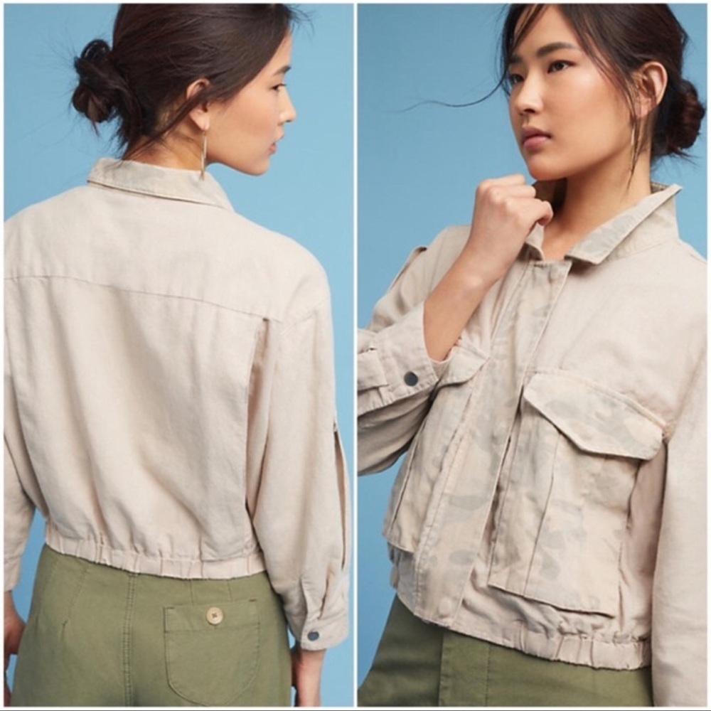 Hei Hei crop camo print linen blend jacket size M/L
